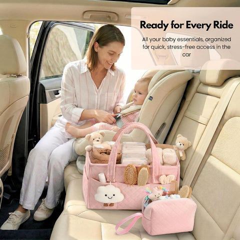 PeraBella Baby Diaper Caddy Organizer, Baby Basket Shower Gift, Portable Changing Table Basket, Postpartum Caddy & Tote Bag Pouch, Newborn Boy & Girl Nursery Essentials Registry, Car Diaper Organizer