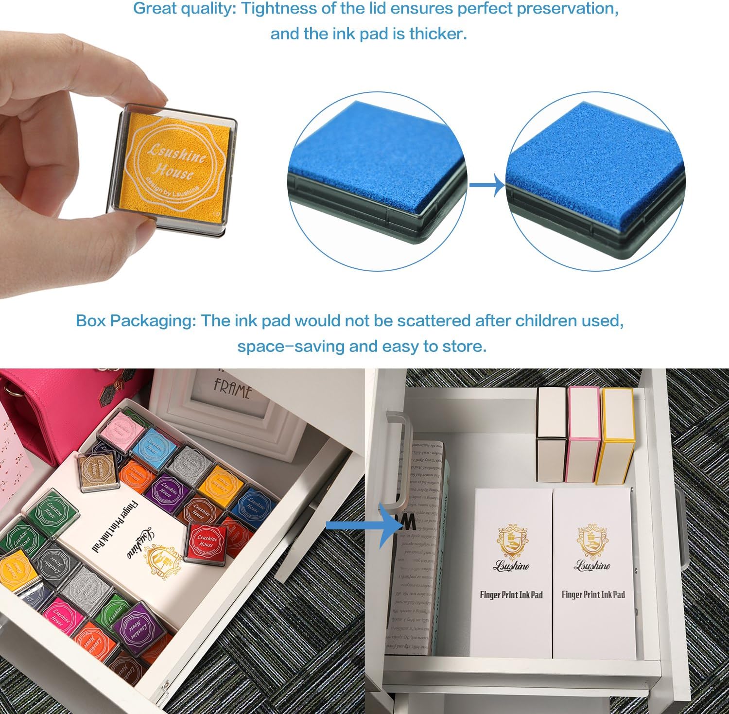 Lsushine Craft Ink Pads, 20 Colors Rainbow Finger Ink Pads for DIY Stamping