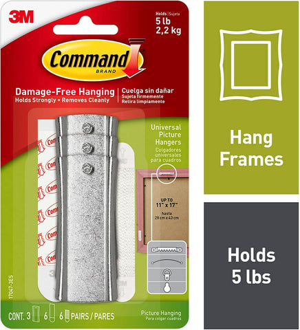 Command Large Universal Frame Hanger, 3-Hangers, 6-Strips, 6-Frame Stabilizer Strips, 4-Pack, Decorate Damage-Free
