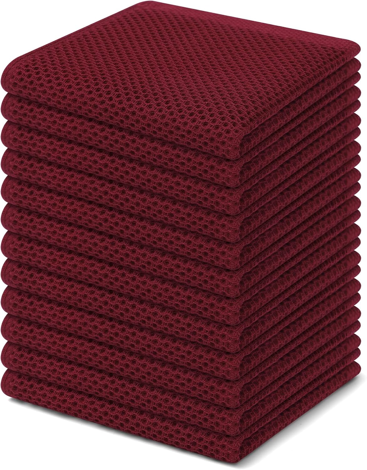 Homaxy 100% Cotton Waffle Weave Kitchen Dish Cloths 12-Pack, Burgundy