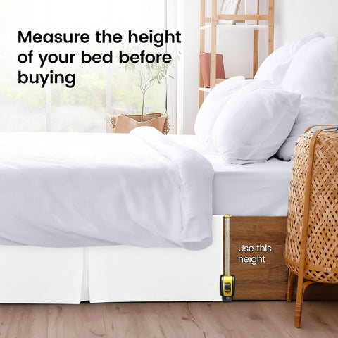 Queen Bed Skirt, Hides Under-Bed Storage 16 Inch Drop, Pleated, White