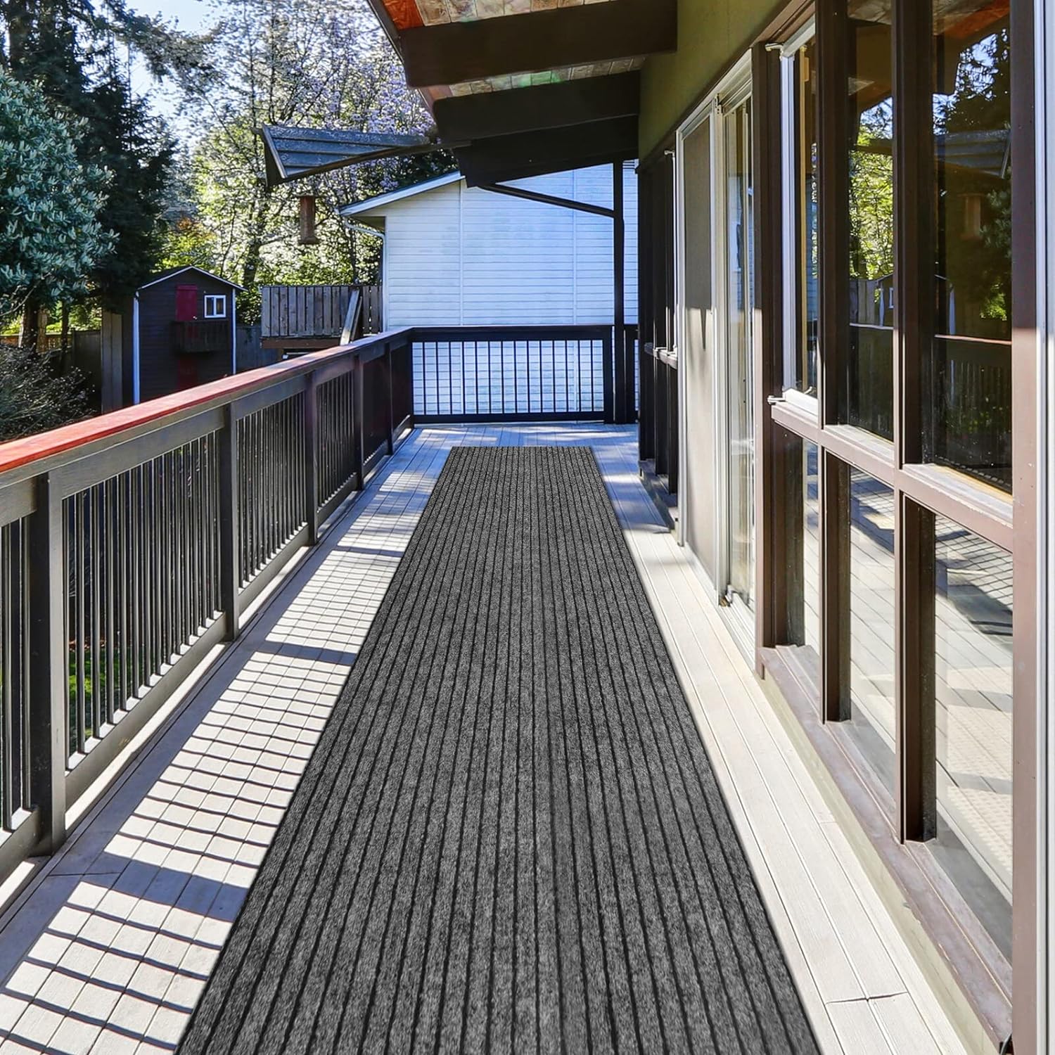 Runner Rug 2 ft x 7 ft Indoor/Outdoor Low Profile, Hallway, Kitchen, Patio, Deck Area, RV, Entryway, Garage, with Non-Slip Rubber Backing, Gray with Black Stripe, Custom