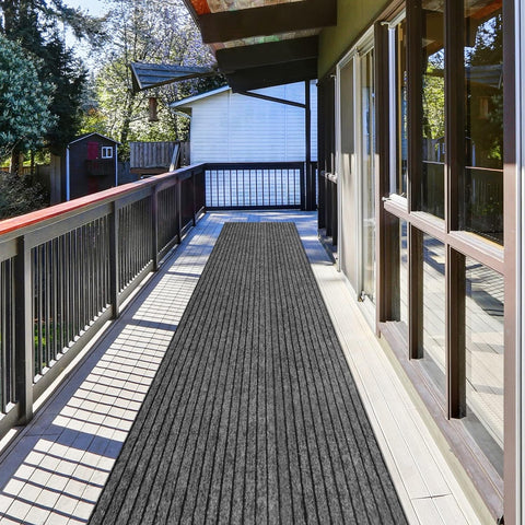 Runner Rug 2 ft x 7 ft Indoor/Outdoor Low Profile, Hallway, Kitchen, Patio, Deck Area, RV, Entryway, Garage, with Non-Slip Rubber Backing, Gray with Black Stripe, Custom