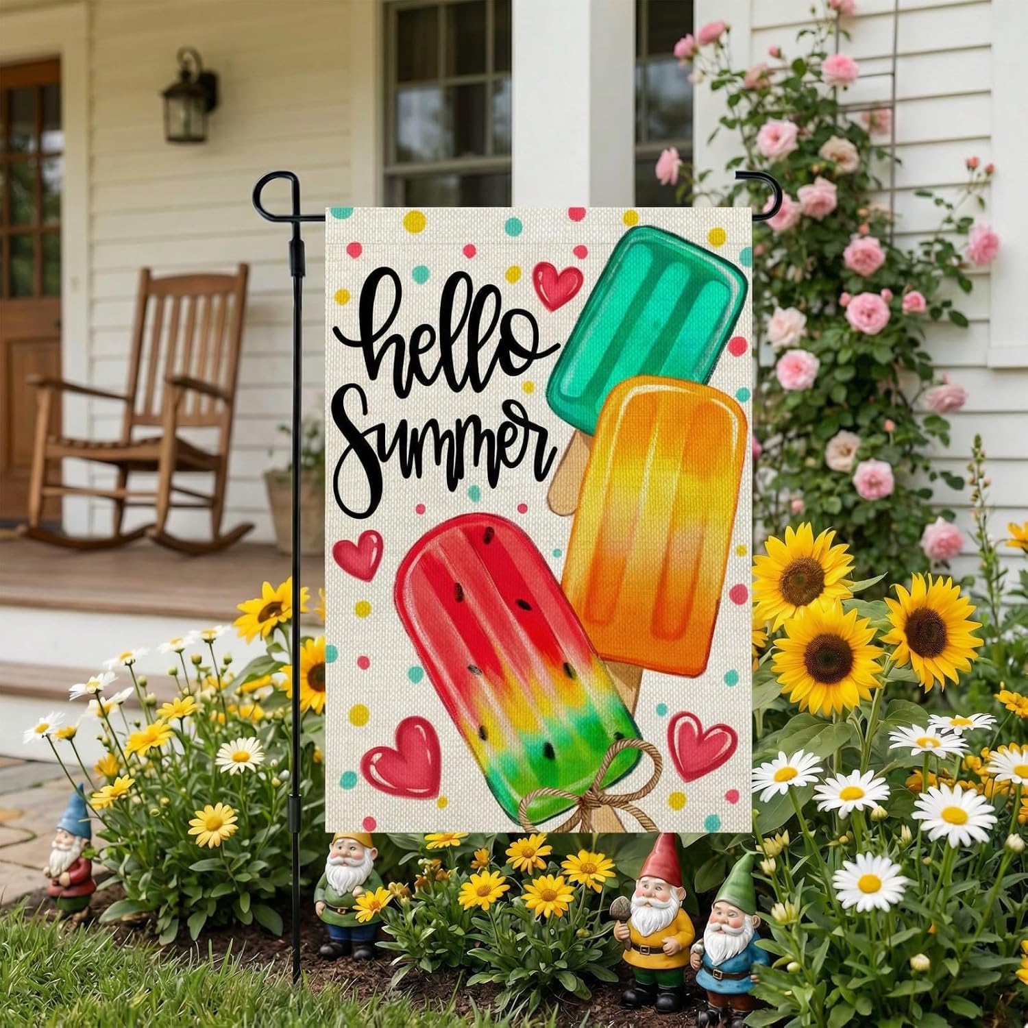 CROWNED BEAUTY Summer Garden Flag Popsicles Double Sided 12x18 Inches Small Burlap Seasonal Welcome Yard Decoration for Outside Porch CF1813-12
