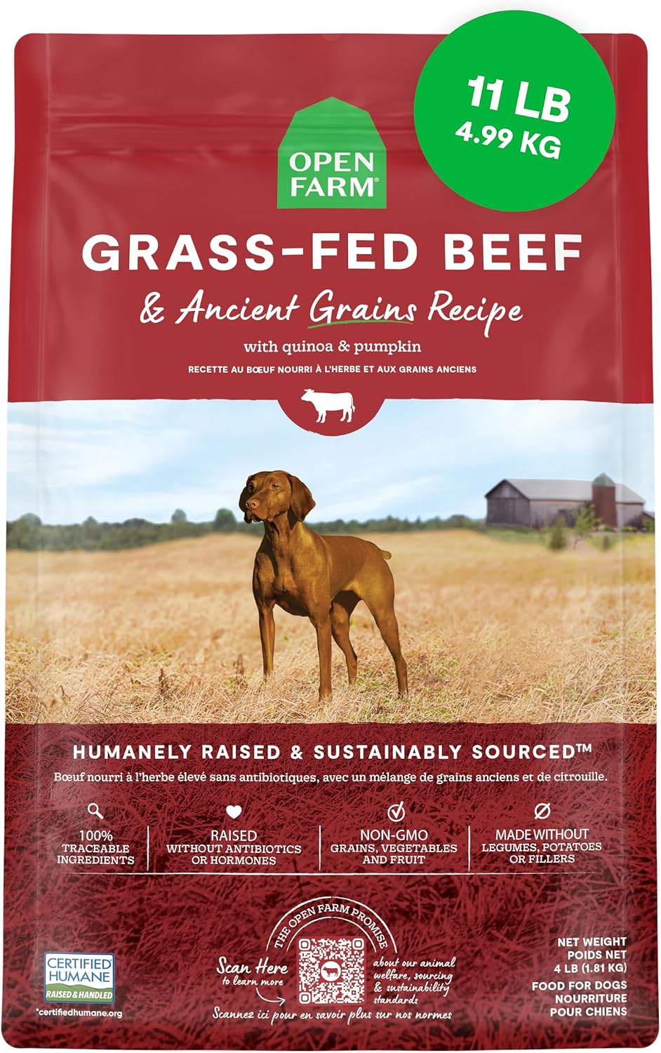 Open Farm Ancient Grains Dry Dog Food, Farmstead Duck Kibble, 22lb Bag