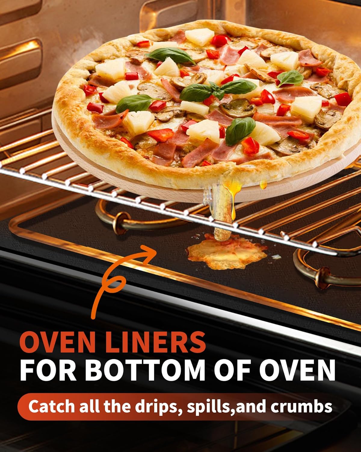 Buself Large Roll-Up Oven Liners – 17” x 75” Non-Stick, Reusable Heavy Duty Mats for Oven Bottom, Toaster & Oven Types – BPA & PFOA Free Kitchen Accessory (Black)