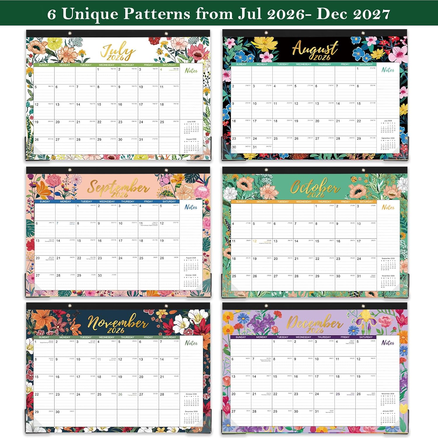 Desk Calendar 2026-2027 – Jul 2026 – Dec 2027, 18 Months Large Monthly Desk Calendar 2026-2027, 17" x 12", Desk Pad, Ruled Blocks, To-do List & Notes, Tear Off, Best Desk/Wall Calendar, Beautiful Flowers