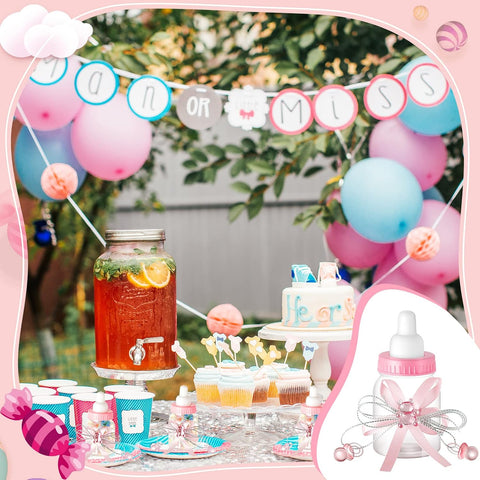 Nuenen 48 Pcs Baby Shower Milk Bottles with Ribbon Plastic Bear Candy Bottles Baby Shower Favors Gender Reveal Wedding Birthday Party Decorations(Pink)