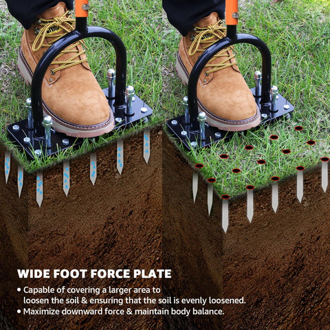 Lawn Aerator, Automatic Dirt and Leaf Clean Design, Heavy Duty Manual Lawn Aerator Tool with 15 Iron Spikes, Height Adjustable, Yard Grass Aerator for Lawn(Black with Orange)