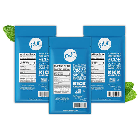PUR Gum, Peppermint, Xylitol Gum, No Artificial flavour, 165 Count (3x55)