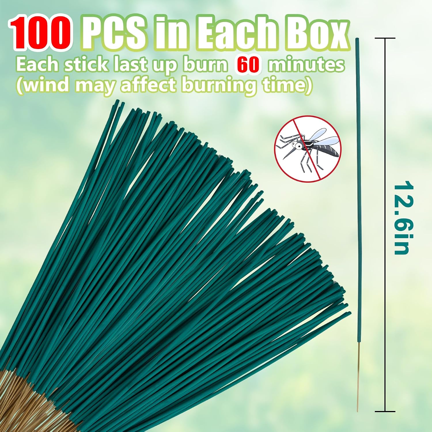 100P Natural Citronella Mosquito Repellent Incense Sticks for Outdoor Patio