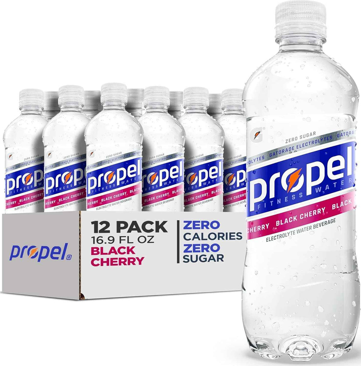 Propel, Black Cherry, Zero Calorie Sports Drinking Water with Electrolytes and Vitamins C&E, 16.9 Fl Oz (12 Count)