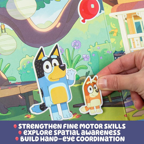 Horizon Group USA Bluey Sticker Playset, 2 Sticker Play Scenes, 35+ Reusable Puffy Bluey Repositionable Stickers for Kids, Perfect for Travel, Screen-Free Fun