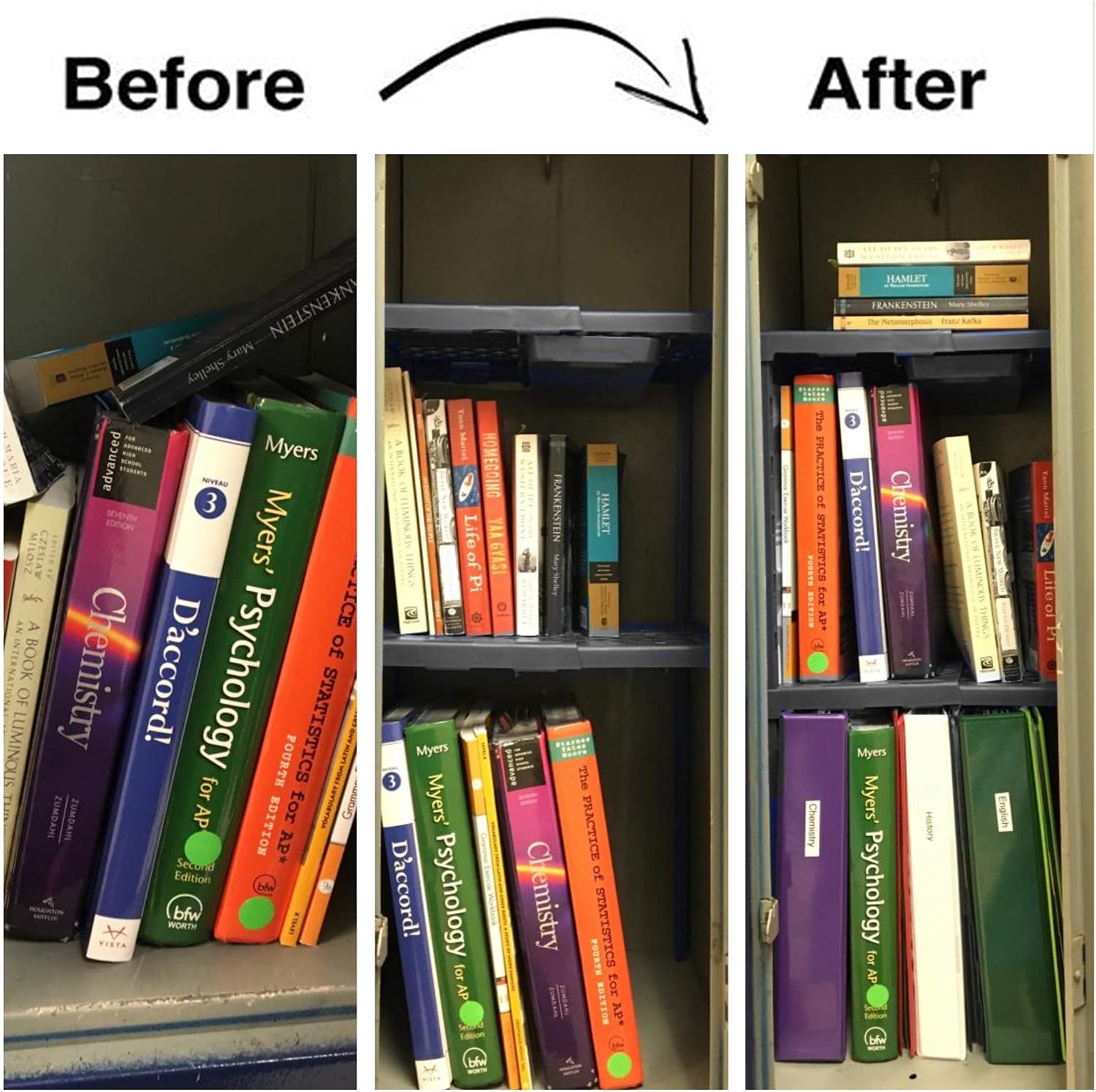 Locker Organizer Shelf， Adjustable Width and Height, Ideal Locker for School, Office, and Gym Lockers (Black)