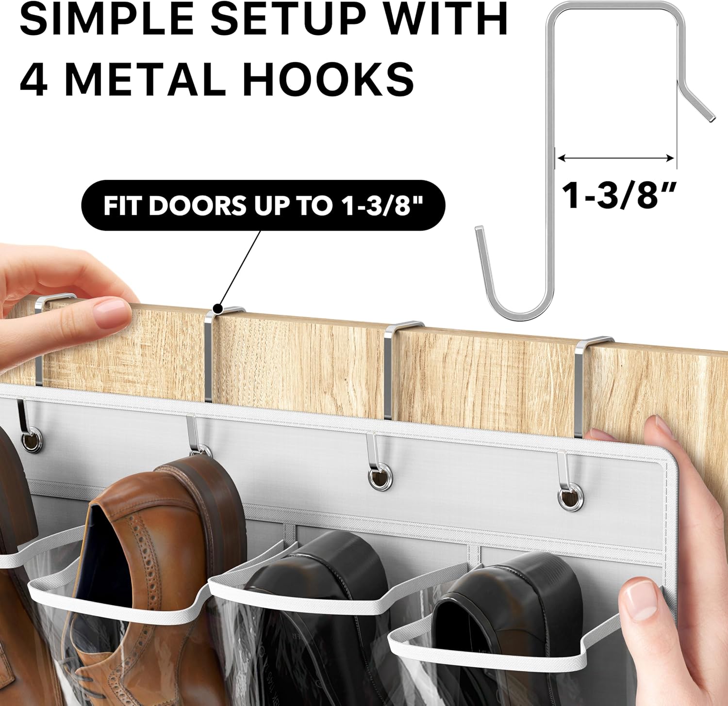 Simple Houseware 24 Pockets Large Clear Over the Door Shoe Organizer, White