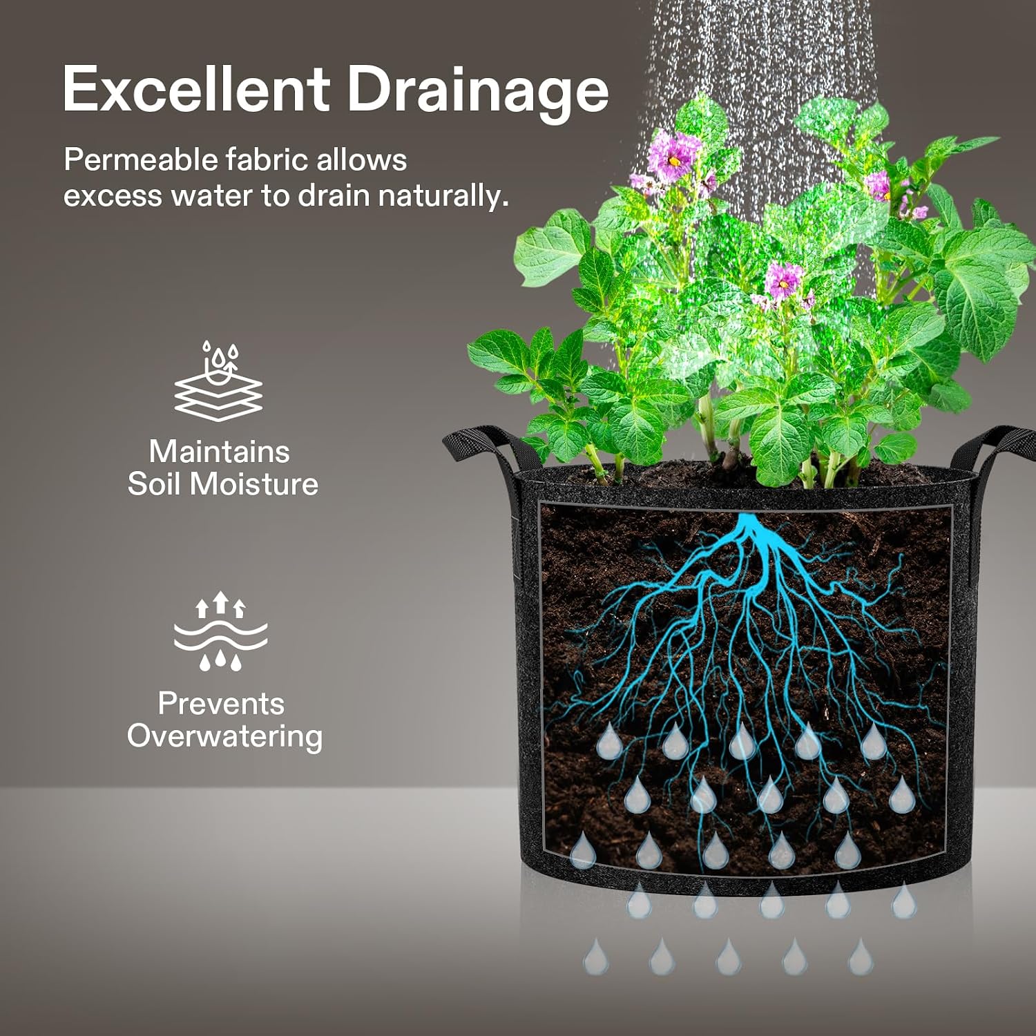 VIVOSUN 5-Pack 10 Gallon Plant Grow Bags Fabric Pots with Handles