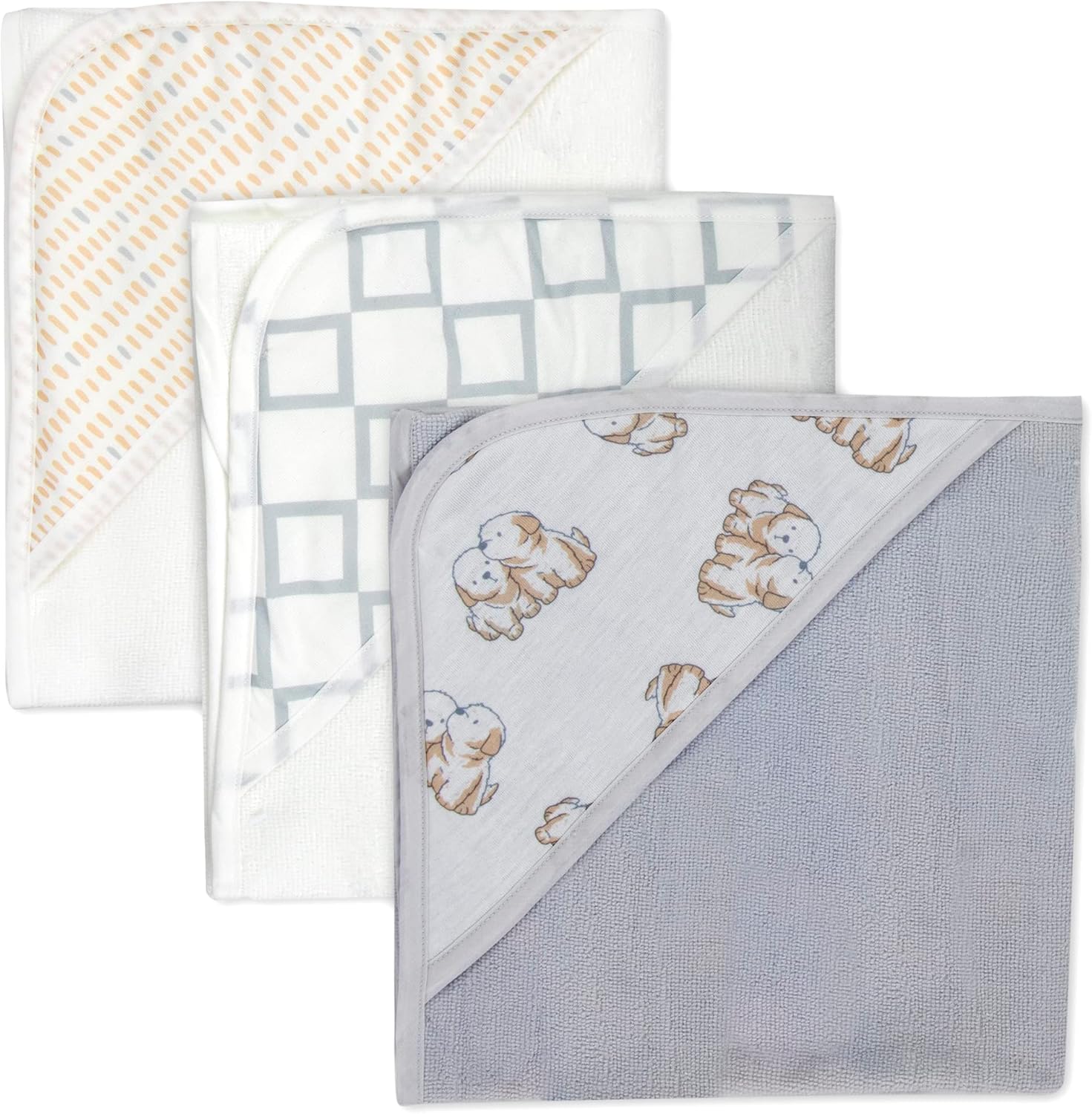 Hooded Baby Bath Towel and Washcloth 6 Piece Set for Newborns Infants & Toddlers, Boys & Girls Baby Hooded Towels (Puppies & Patterns)