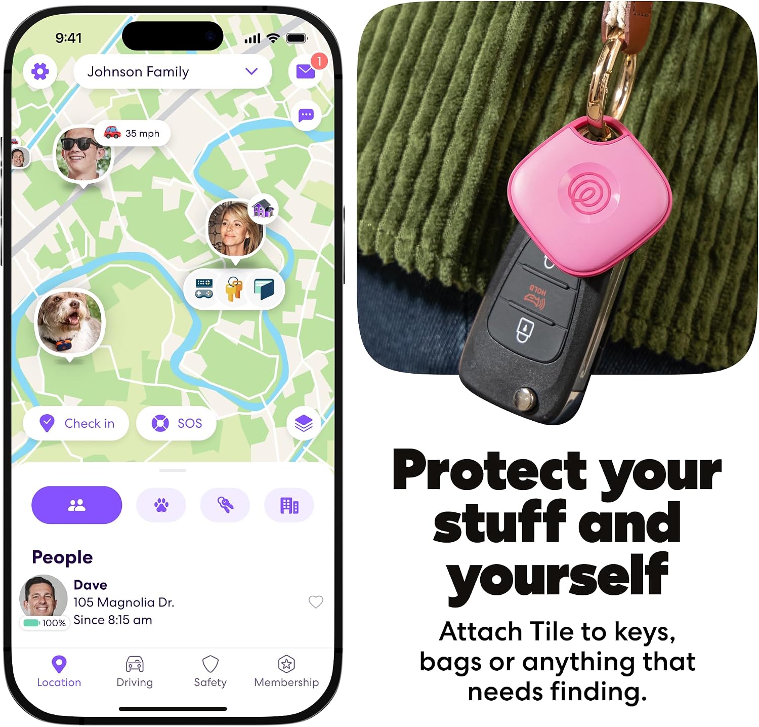 Life360 Tile - Bluetooth Tracker, Keys Finder and Item Locator for Keys, Bags and More. Phone Finder. Both iOS and Android Compatible. 1-Pack (Pink Punch)