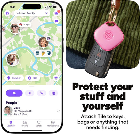 Life360 Tile - Bluetooth Tracker, Keys Finder and Item Locator for Keys, Bags and More. Phone Finder. Both iOS and Android Compatible. 1-Pack (Pink Punch)