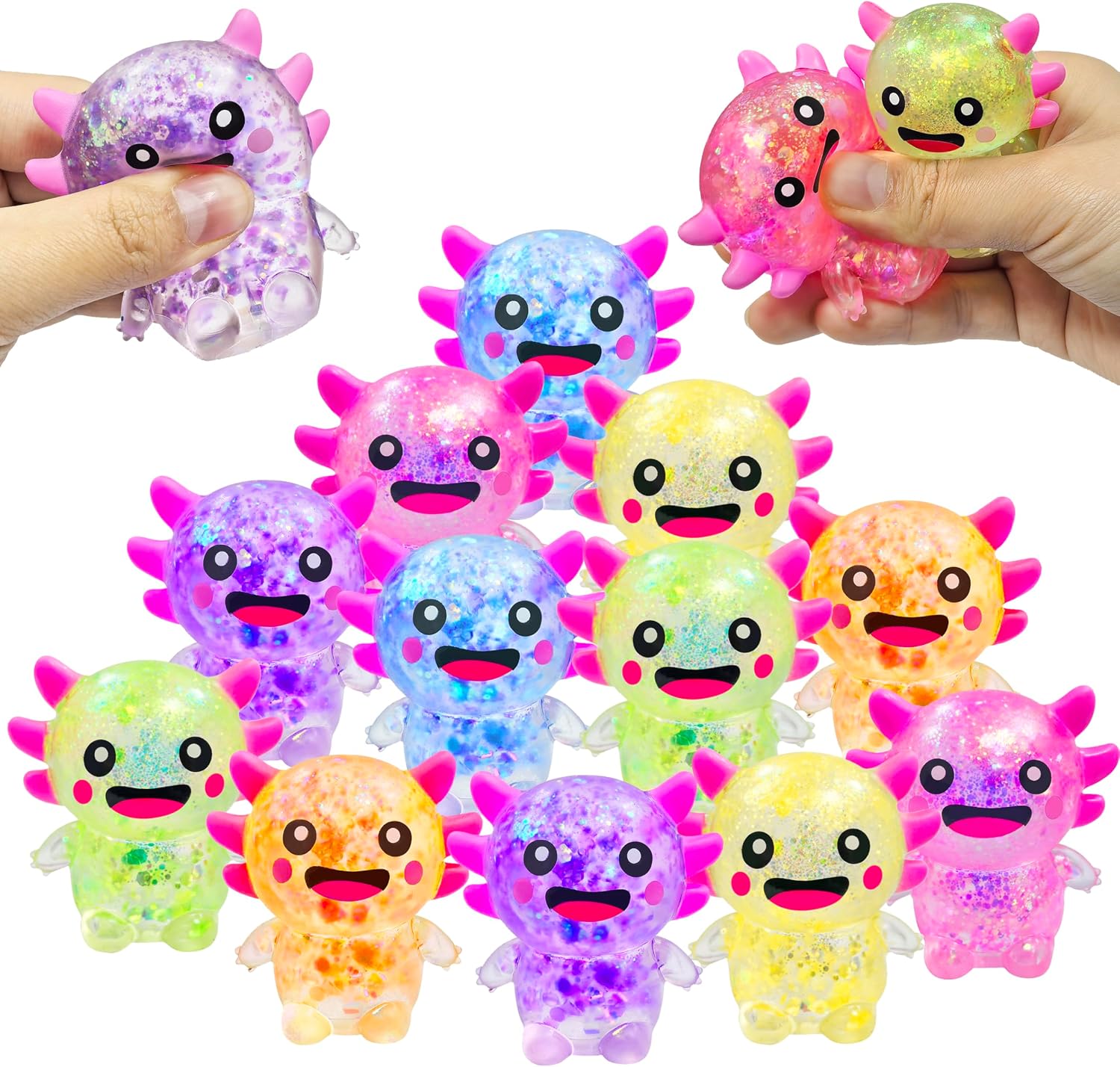 12 Pack Squishy Toy Balls Cute Stress Relief Stress Ball Fidget Toys Bulk Squishy Squeeze Ball Set for Adult Party Favors (Axolotl)