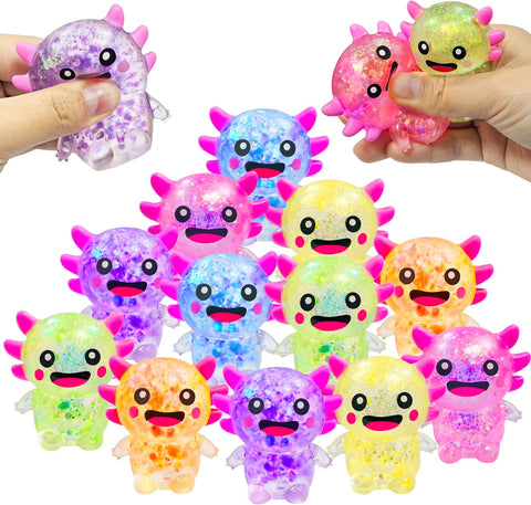 12 Pack Squishy Toy Balls Cute Stress Relief Stress Ball Fidget Toys Bulk Squishy Squeeze Ball Set for Adult Party Favors (Axolotl)