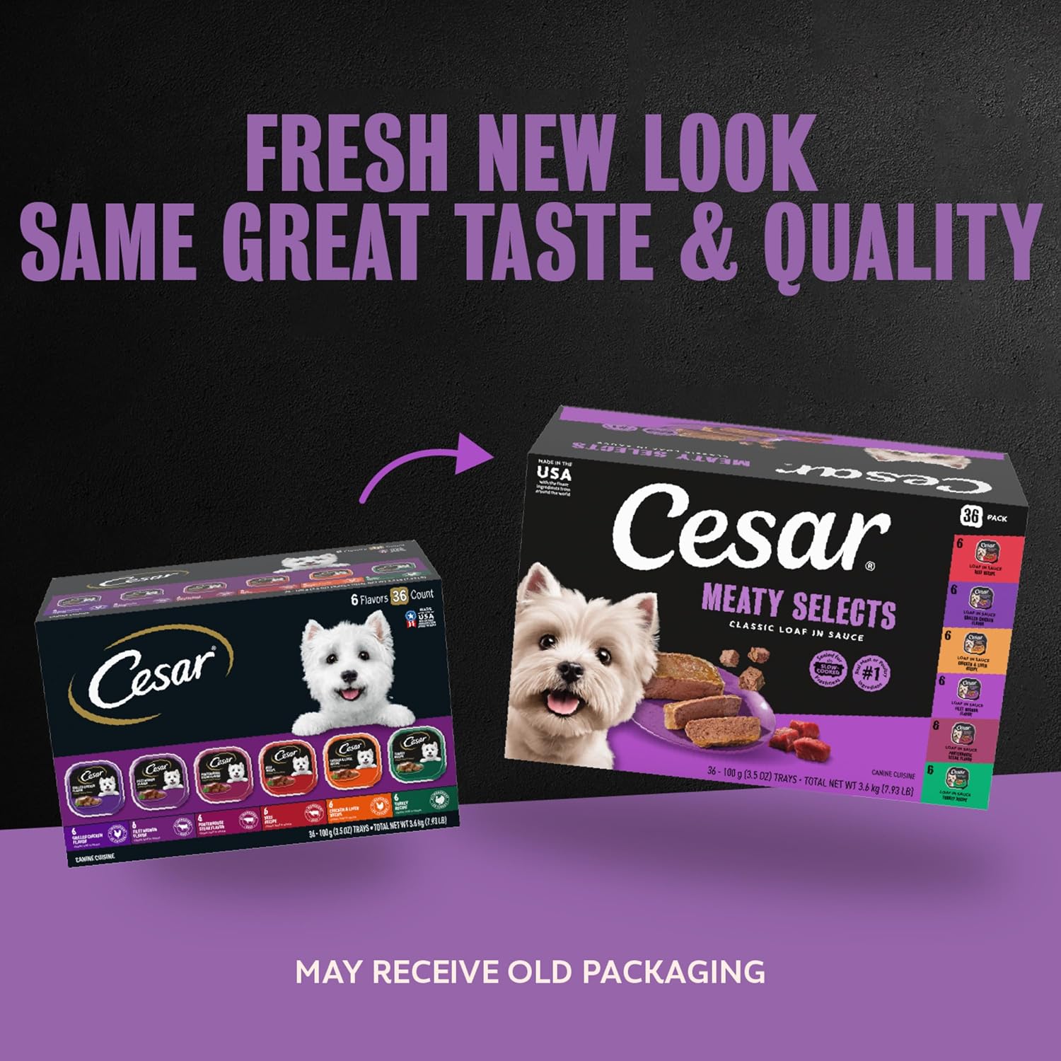 Cesar Classic Loaf in Sauce Wet Dog Food, Meaty Selects, 3.5 oz, 36 Count