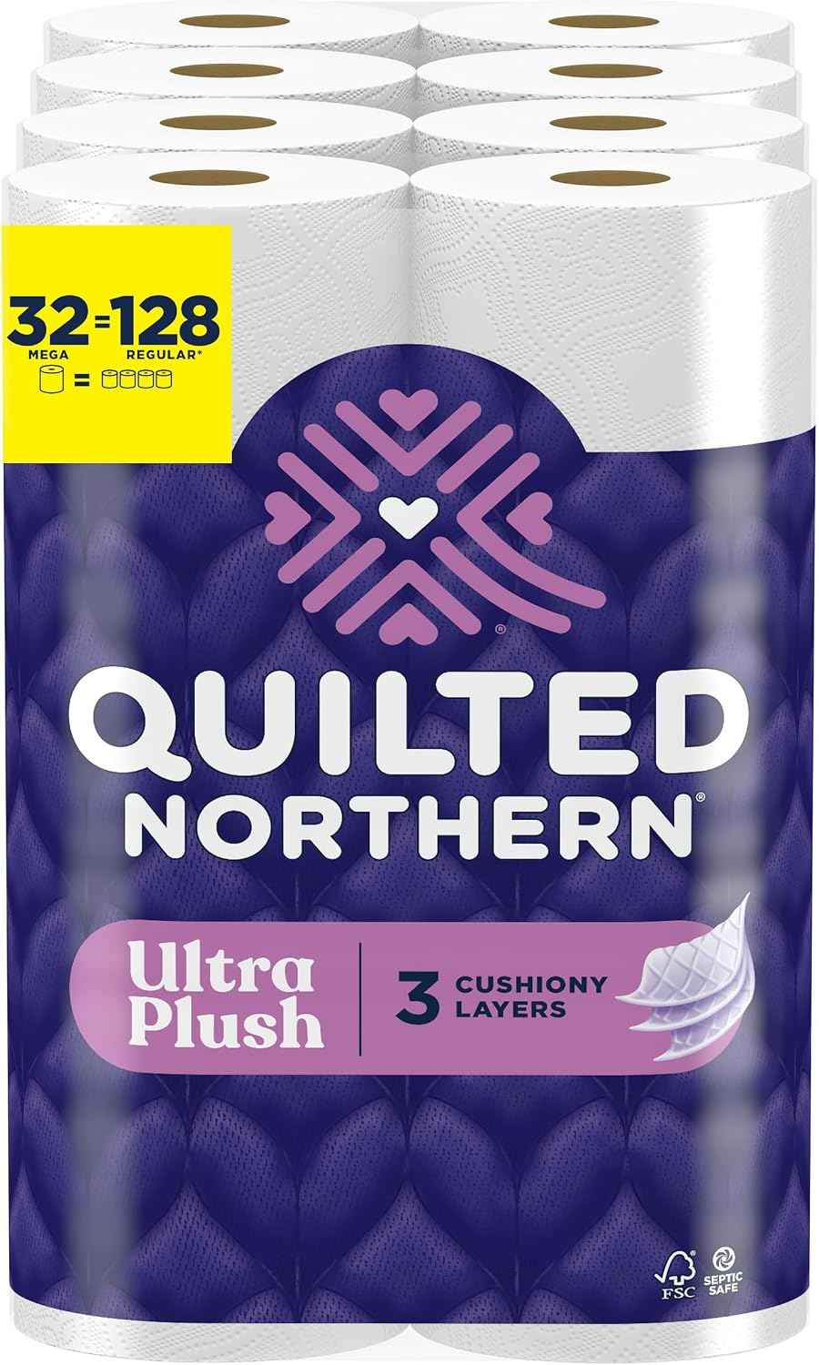 Quilted Northern Ultra Plush Toilet Paper, 32 Mega Rolls = 128 Regular Rolls, 3X Thicker*, 3 Ply Soft Toilet Tissue