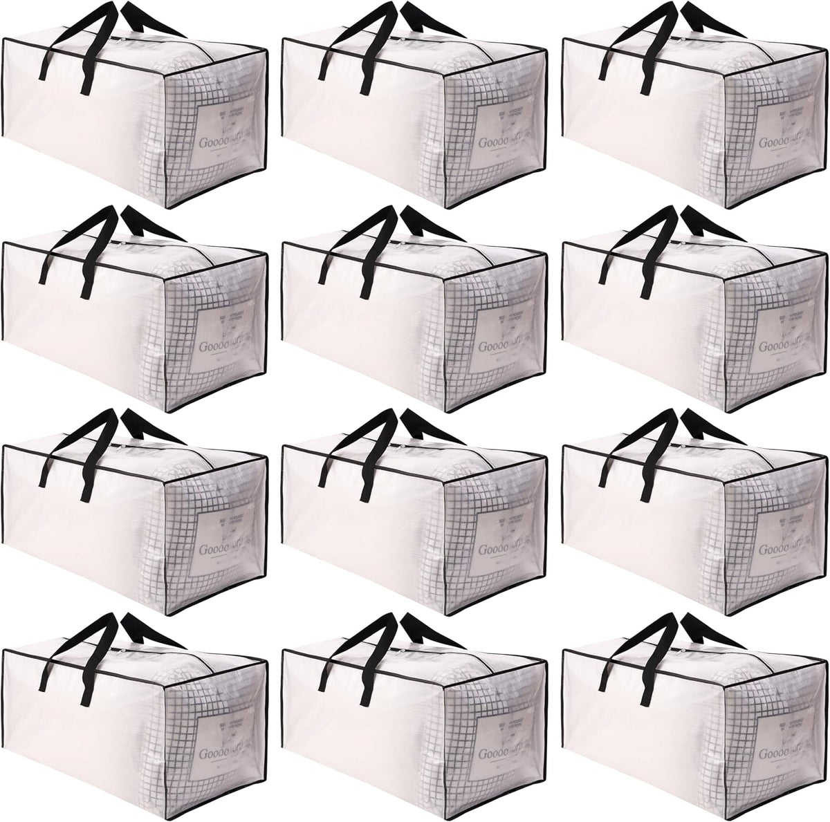 SWEET DOLPHIN 12 Pack Extra Large Moving Bags with Strong Zippers & Carrying Handles, Heavy Duty Storage Tote for Space Saving Moving Storage, Fold Flat, Alternative to Moving Box, Semi-Transparent