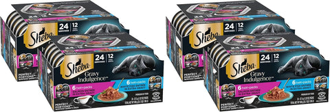 Sheba Gravy Indulgence Adult Wet Cat Food Salmon Entree in Extra Gravy and White Fish Entree Variety Pack,2.6 oz. -Pack Trays,(,24 Servings),12 Count (Pack of 4)