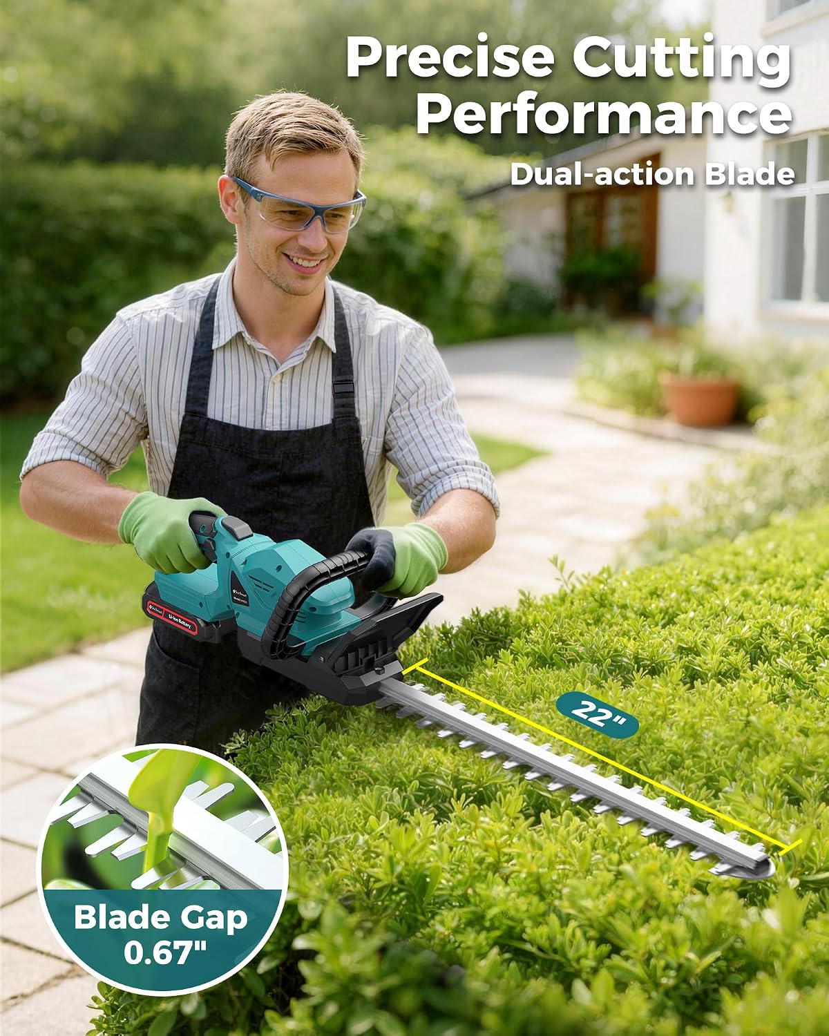 22'' Cordless Hedge Trimmer with 2 Batteries & Charger, Brushless Motor