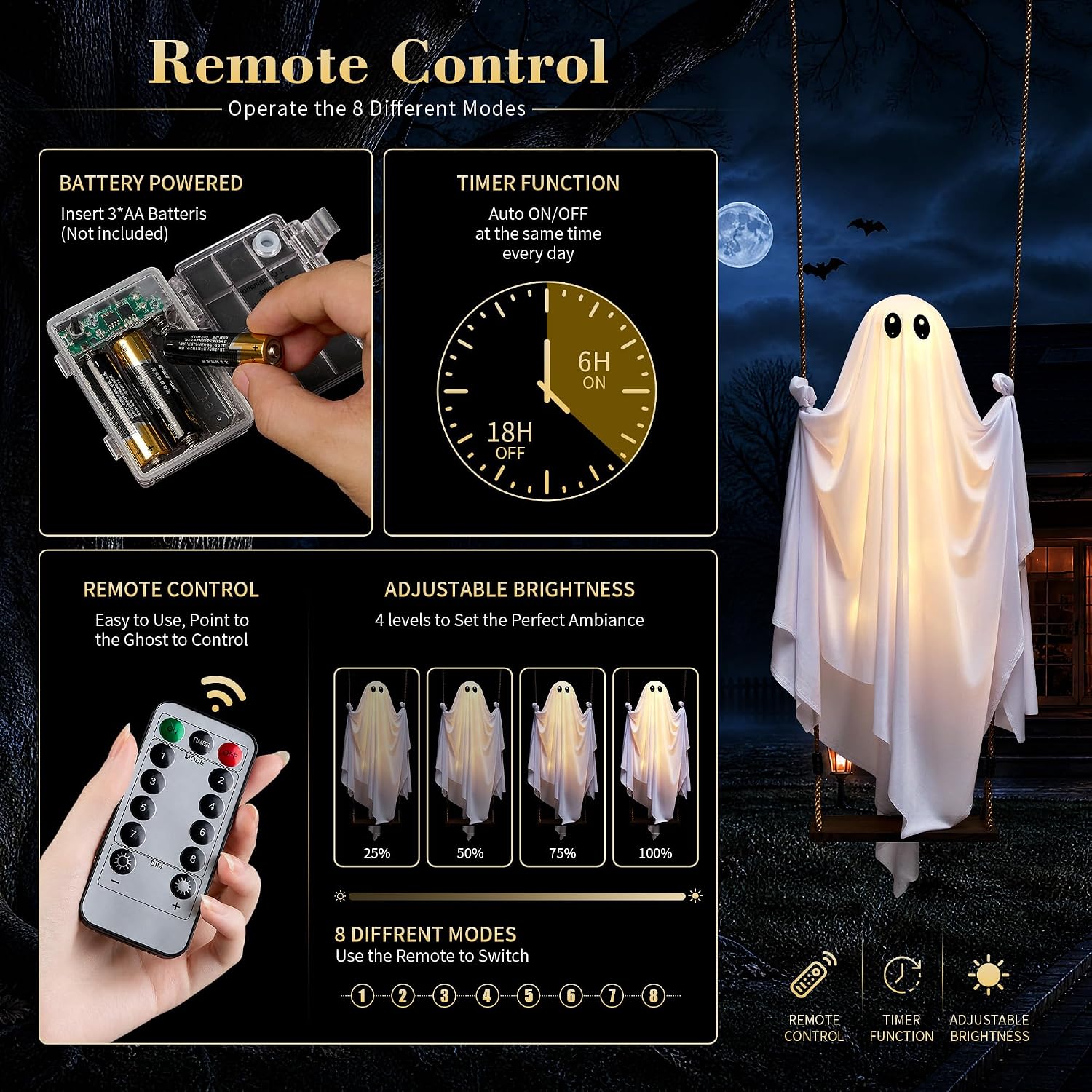 Halloween Decorations Outdoor, 4.3FT Swinging Ghost Hanging Decor