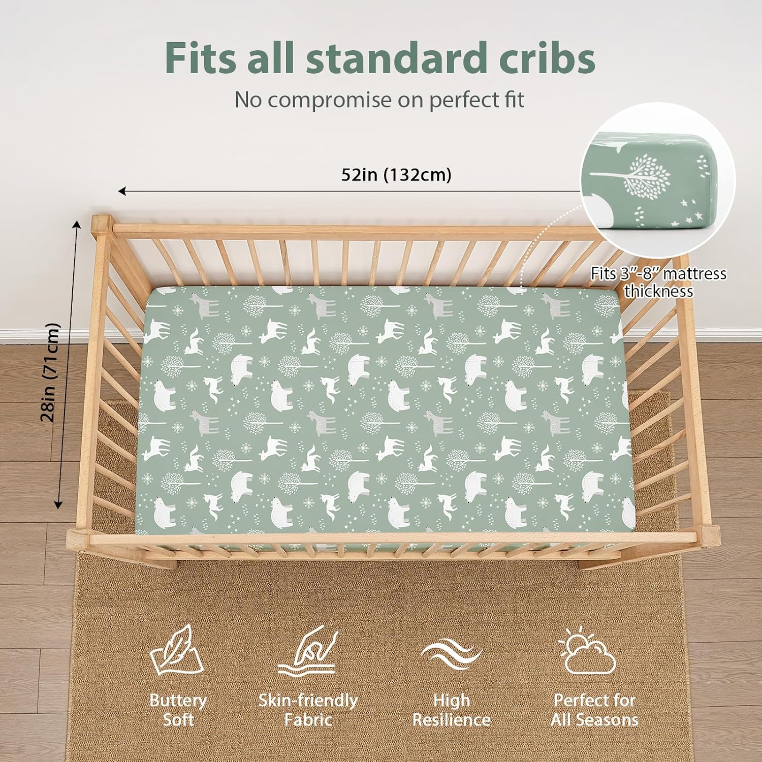 Baby Crib Sheets for Boys, 3 Pack Fitted Crib Sheets Neutral 52”x28”