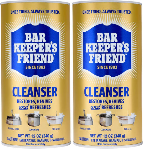 Bar Keepers Friend Powder Cleanser, 12 oz x 2, Multipurpose Cleaner, Degreaser & Remover for Burnt Stainless Steel Pots and Pans, Rust Stains, Hard Water Deposits & Soap Scum