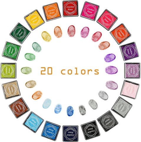 Lsushine Craft Ink Pads, 20 Colors Rainbow Finger Ink Pads for DIY Stamping