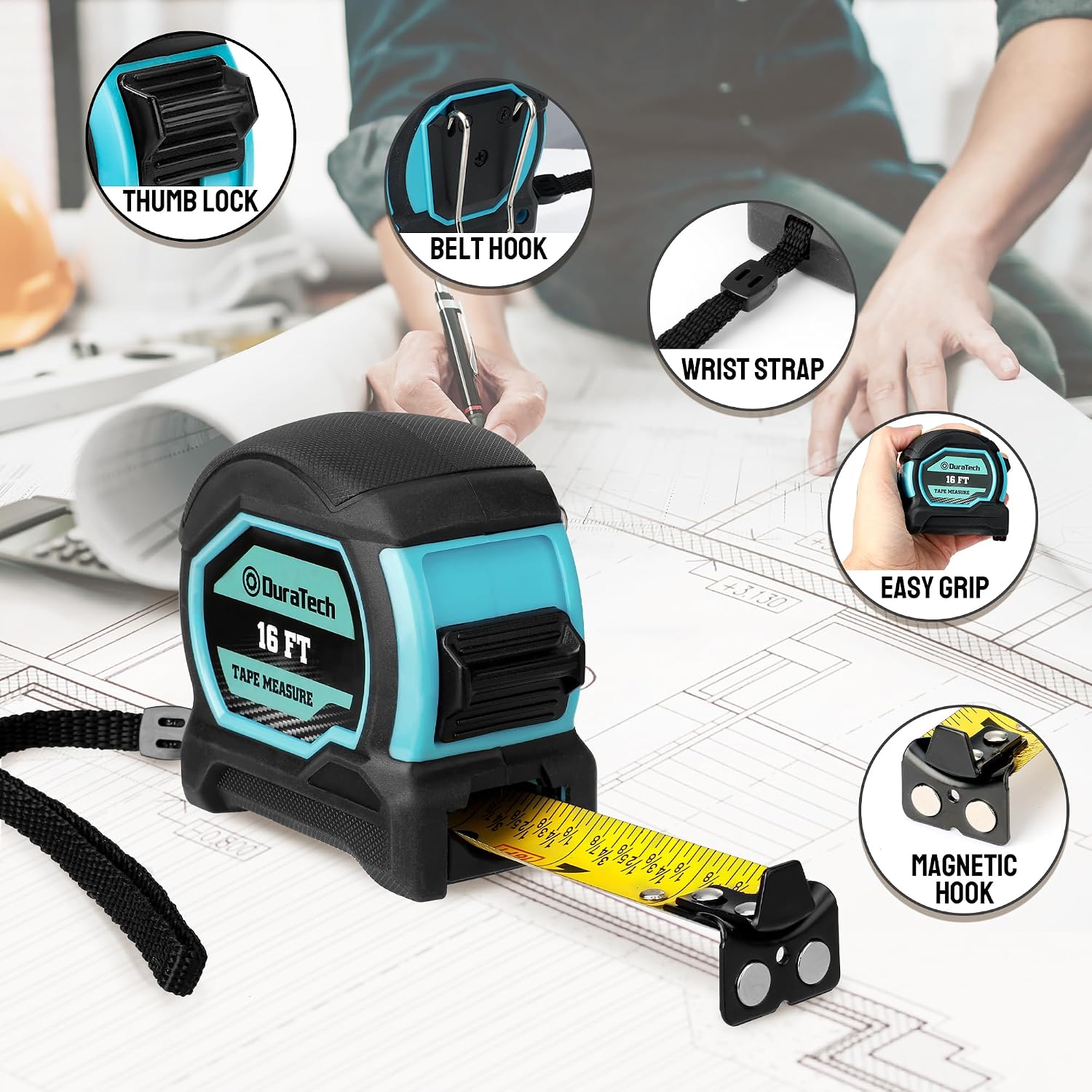 DURATECH 16FT Magnetic Double-Sided Tape Measure, Easy Read Measuring Tape