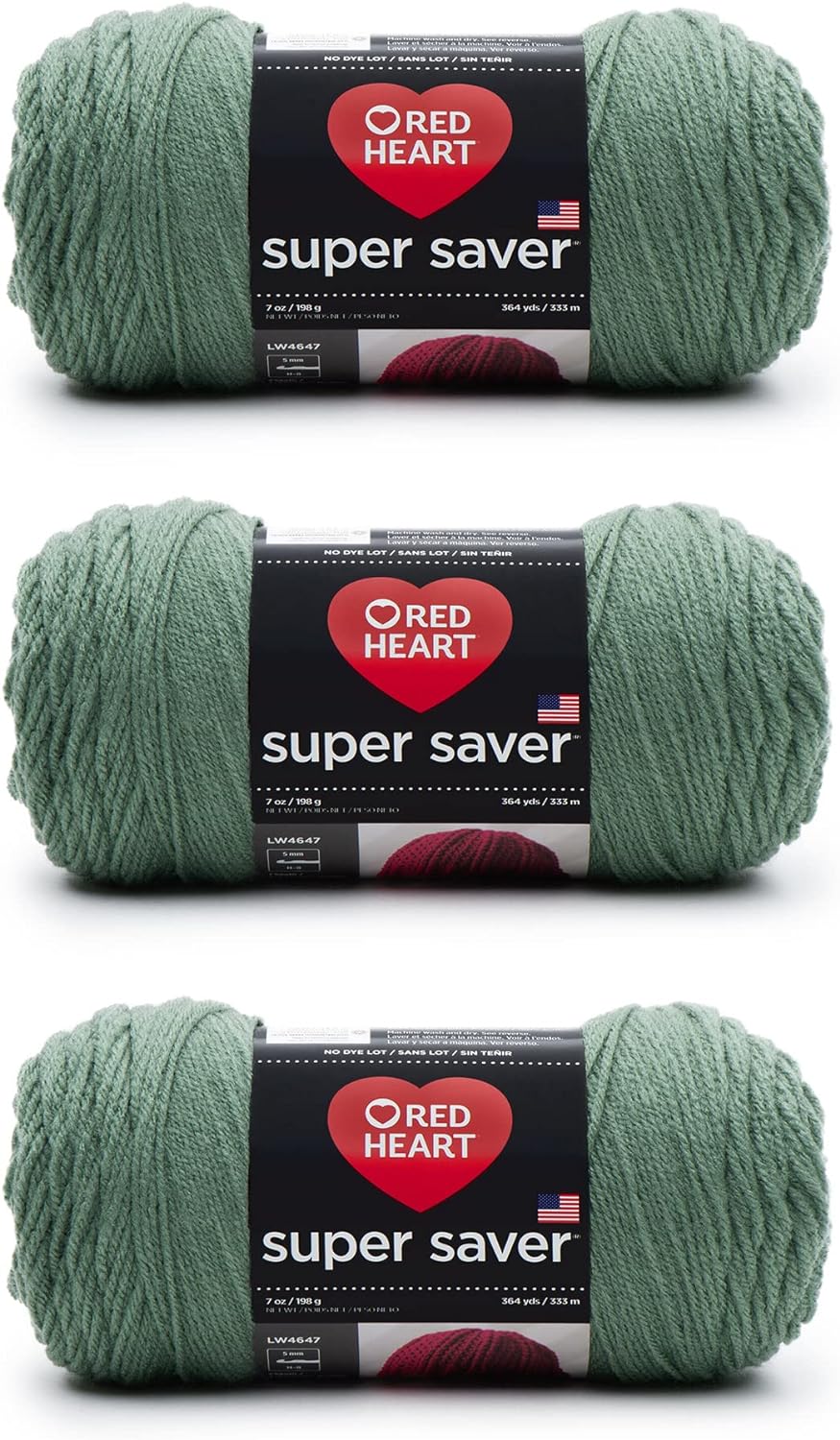 Red Heart Super Saver Yarn for Crocheting & Knitting, Light Sage, 3-Pack