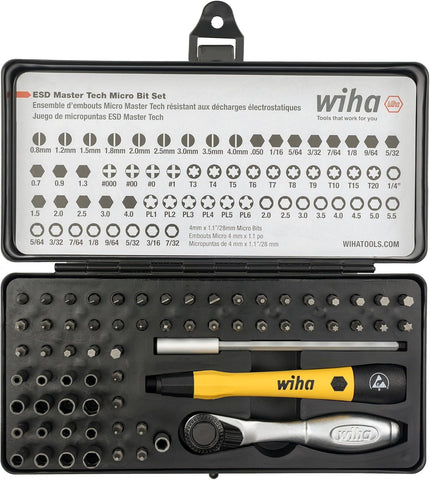 Wiha 75965 ESD Safe Master Technician Ratchet and MicroBits Set, 65 Piece