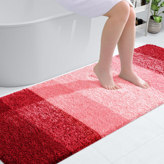 OLANLY Bathroom Rug Mat 70x24, Extra Soft and Absorbent Microfiber Bath Rugs, Non-Slip Plush Shaggy Bath Carpet Runner, Machine Wash Dry, Bath Mats for Bathroom Floor, Tub and Shower, Red