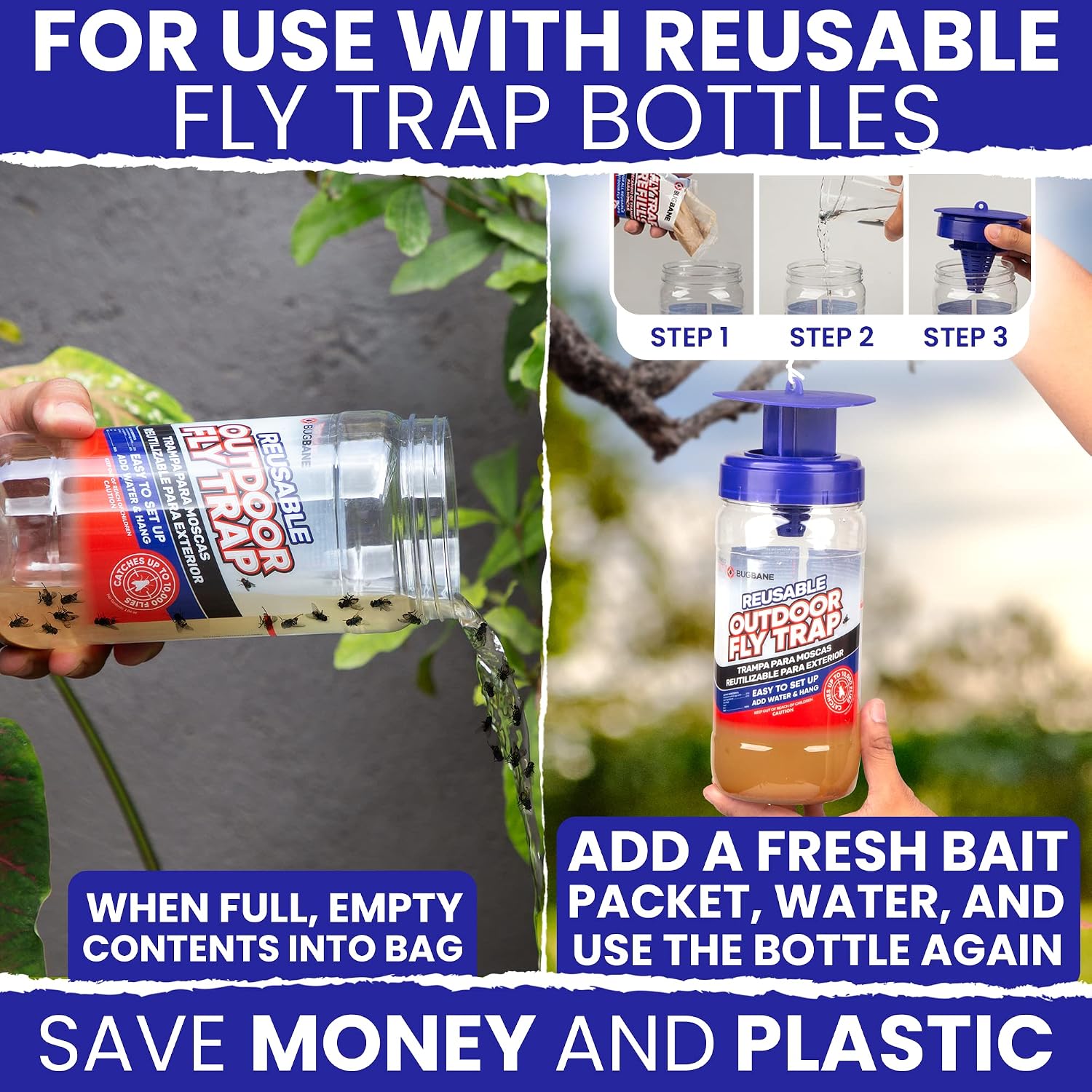 Fly Bait Fly Trap Refill Packets 6x1oz. Non Toxic Dissolvable Granules Work with All Reusable Flies Traps Outdoors Attractant. Flies Trap Bait Magnet Ranch Flytrap Outdoors. Cebo para Moscas
