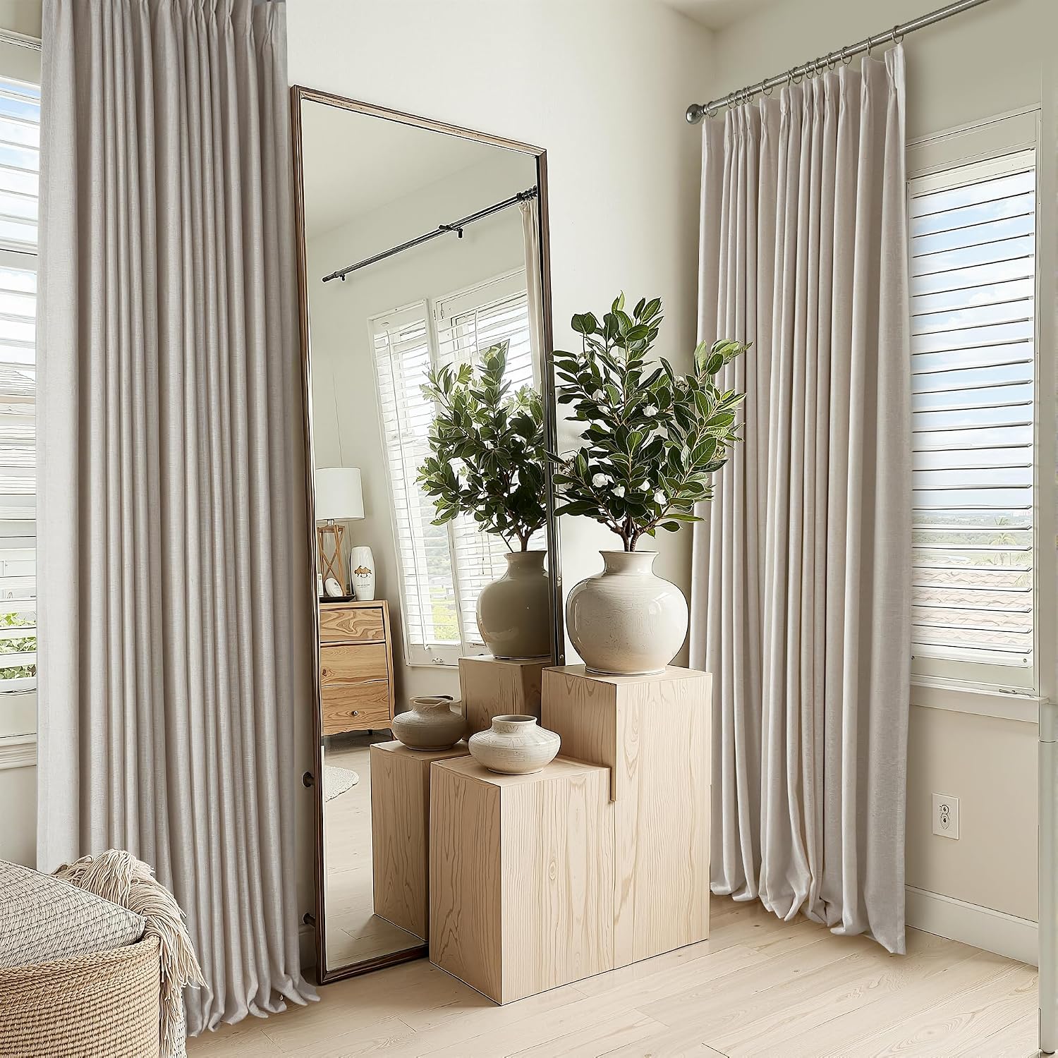 RYB HOME Linen Blackout Curtains 96 inches Long, 100% Blackout Noise Reducing Thermal Insulated Natural Textured Curtains for Farmhouse Dining Room, Taupe, 40" W x L96 L, 2 Panels Set