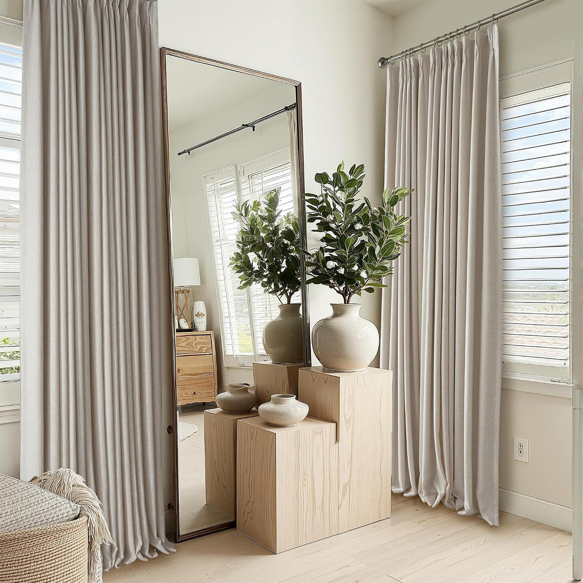 RYB HOME Linen Blackout Curtains 96 inches Long, 100% Blackout Noise Reducing Thermal Insulated Natural Textured Curtains for Farmhouse Dining Room, Taupe, 40" W x L96 L, 2 Panels Set