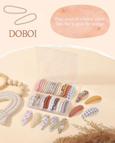 doboi 40 Pcs Floral Print 2.2 Inches Hair Clips and Bows for Baby Girls - Non-Slip Snap Barrettes and Hair Accessories
