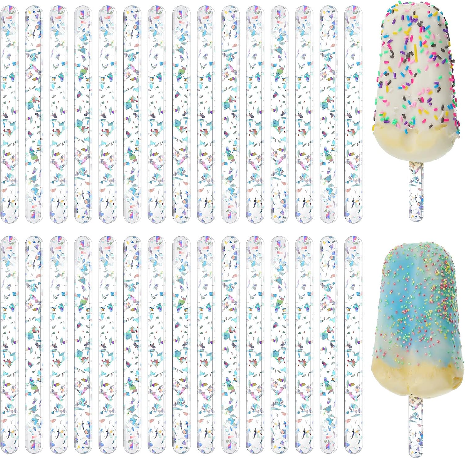 30 Pcs Reusable Acrylic Cakesicle Sticks, 4.5 Inch, Colorful White