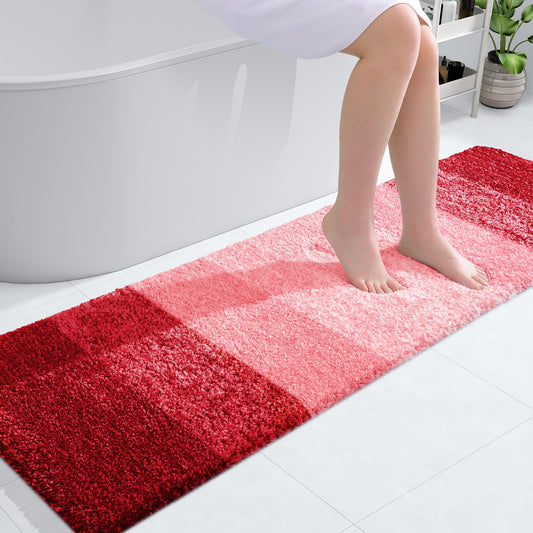 OLANLY Bathroom Rug Mat 59x17, Extra Soft and Absorbent Microfiber Bath Rugs, Non-Slip Plush Shaggy Bath Carpet, Machine Wash Dry, Bath Mats for Bathroom Floor, Tub and Shower, Red