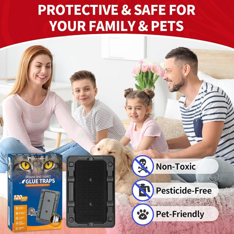 LULUCATCH Mouse & Insect Glue Traps, 120 Pack Adhesive Glue Traps, Pre-Baited Heavy Duty Non-Toxic Bulk Mouse Traps Indoor for Small Mice, Insects, Rodent, Bug, Easy to Use Pet Safe