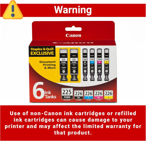 Canon PGI-225/CLI-226 Genuine Six Color Value Pack, Compatible with iP4820, iP4920, iX6520, MG5120, MG5220, MG5320, MG6120, MG6220, MG8120, MG8220, MX712, MX882, and MX892 Printers
