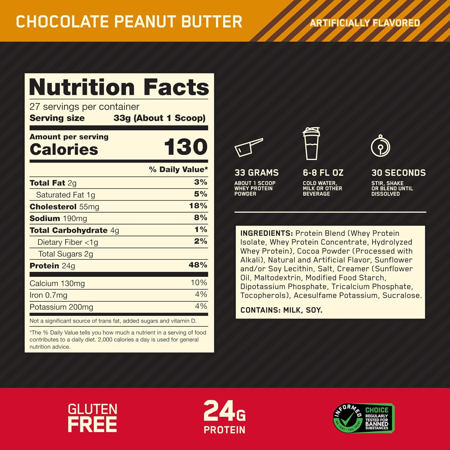 Optimum Nutrition Gold Standard Whey Protein, Chocolate Peanut Butter, 2 LB