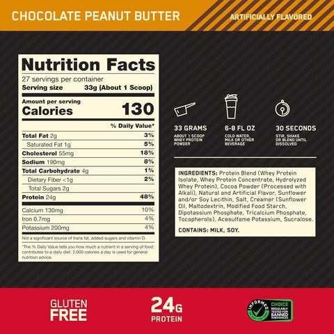 Optimum Nutrition Gold Standard Whey Protein, Chocolate Peanut Butter, 2 LB