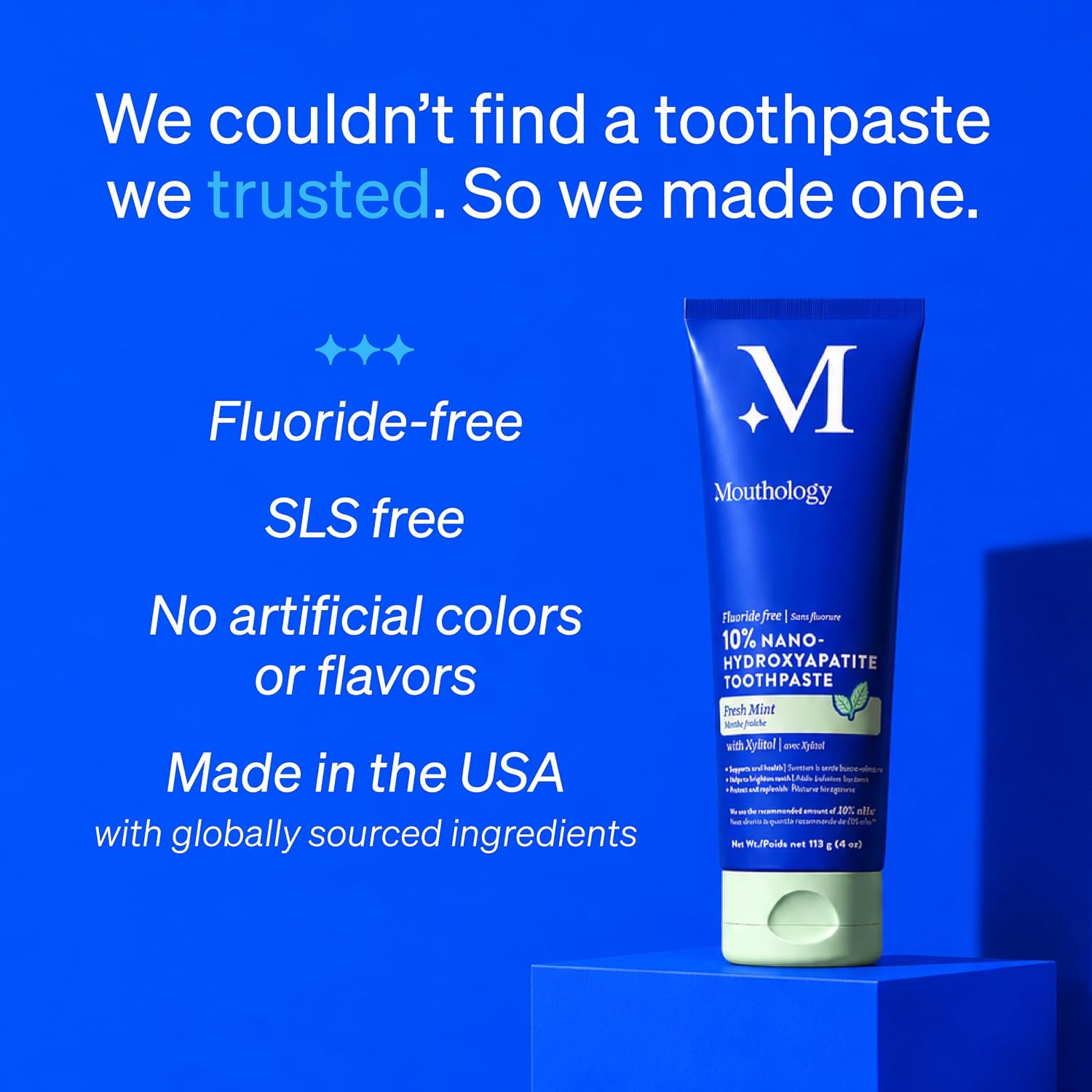 Mouthology 10% Nano Hydroxyapatite Toothpaste Fluoride Free, Whitening*, Rod Shaped nHA, Xylitol Toothpaste for Adults, Enamel Care*, Sensitive Teeth*, SLS Free, Mint 4oz (USA Made) Package May Vary