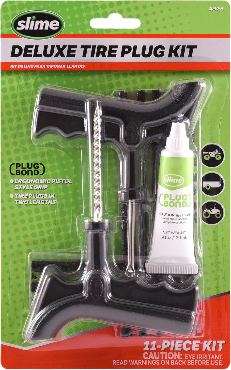 Slime 2040-A Tire Repair Plug Kit, Deluxe, Contains Strings, Tools and Glue, 11 Pieces